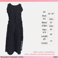 USED - Black Striped Pocket Jumpsuit | จั๊มพ์สูทสีดำ สีขาว จั๊มพ์สูทขาสั้น ขาห้าส่วน ลายทาง แขนกุด กระเป๋า ทำงาน สายฝอ แท้ มือสอง