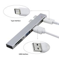 Aluminium Alloy USB C Hub dengan SD/TF Card Reader Multi USB Type C Hub Adaptor Kompatibel untuk Apple macBook Pro Laptop PC