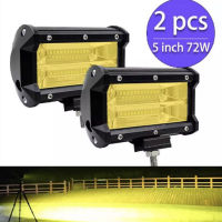 2 ชิ้น 72 วัตต์ เลนส์สีเหลืองแถบแสงสำหรับทำงาน 5inch 12โวลต์-24โวลต์ Spotlight ，Waterproof Work Light for Driving Fog Lamp Offroad Truck SUV