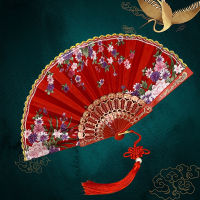 【CW】Silk Cloth Gold Edge Fans Chinese Traditional Dance Fan Chinese Style Fan Handmade Folding Fan Decorative Fan