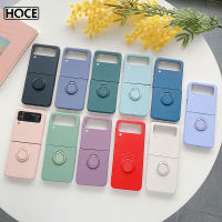 HOCE สีทึบเคสโทรศัพท์ซิลิโคนเหลวสำหรับ Samsung Galaxy Z Z Flip 3 Flip 4 Flip 5 Ring Holder เคสแข็งสำหรับ ZFlip3 Zflip4 ZFlip5ฝาครอบป้องกัน