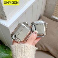 Xnyocn Electroplate หูฟังสำหรับ Airpods 1 2 3 ง่ายสำหรับ Airpods กรณี Pro โลหะเงินพร้อมพวงกุญแจกล่อง-tn9