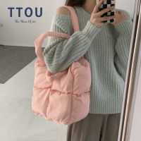 Casual Down Cotton Handbag For Women 2022 Plaid Shoulder Bags Female Large Capacity Shopper Bag Winter Nylon Padded Fluffy Totes