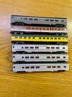 Preowned N Scale Rowa (Germany) USA Series Passenger Cars, 6 carriages, good condition but no boxes.  รถยนต์นั่งส่วนบุคคล N Scale Rowa (เยอรมนี) USA Series จำนวน 6 ตู้ สภาพดี แต่ไม่มีกล่อง