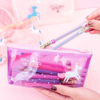 4 pcs Girls cartoon unicorn transparent pencil case small fresh and lovely zipper pencil bag student stationery bag