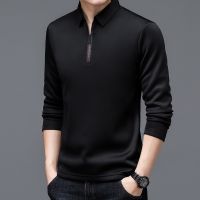 CODiy085671 Fashion Brand Luxury Zipper Polo Shirt Mens Solid Lapel Long-sleeved Polos Shirt Male Thin Tee Shirt Casual Loose Polos