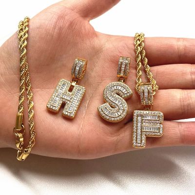 【CW】Rhinestone Big Letter Necklace For Women Alphabet Jewelry Stainless Steel Cuban Chain Detachable Zirconia Initial Choker