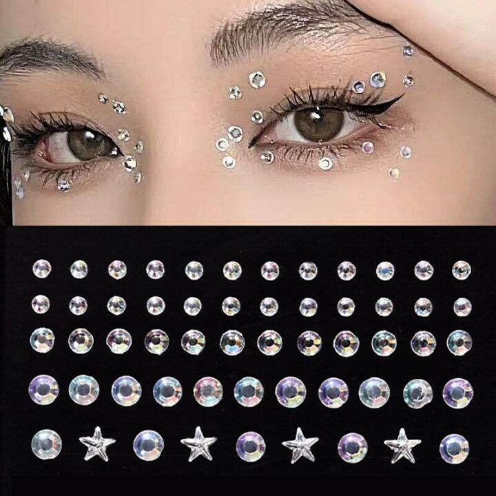 2แผ่นสติกเกอร์เพชรปลอมแวววาวสำหรับแต่งหน้าผู้หญิงอายแชโดว์ใบหน้า-rhinestone-เครื่องประดับดวงตาแต่งหน้าคริสตัล