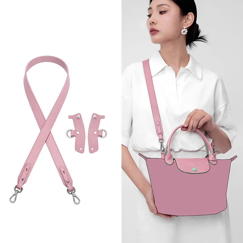 Crossbody Conversion Kit for Longchamp Le Pliage Pouch with Handle Petal Pink Silver Hardware