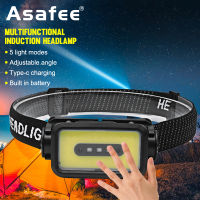 Asafee K352 Headlamp COB LED Red Light 300LM IPX4 Waterproof 120° Rotation Press/Inductive switch USB Rechargeable Built In Battery Outdoor Running Fishing Camping Night Headlight