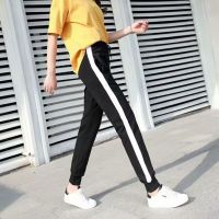 COD SDFGERTERT Side stripes spring and autumn feet sports pants men and women Korean loose loose feet casual nine points pants