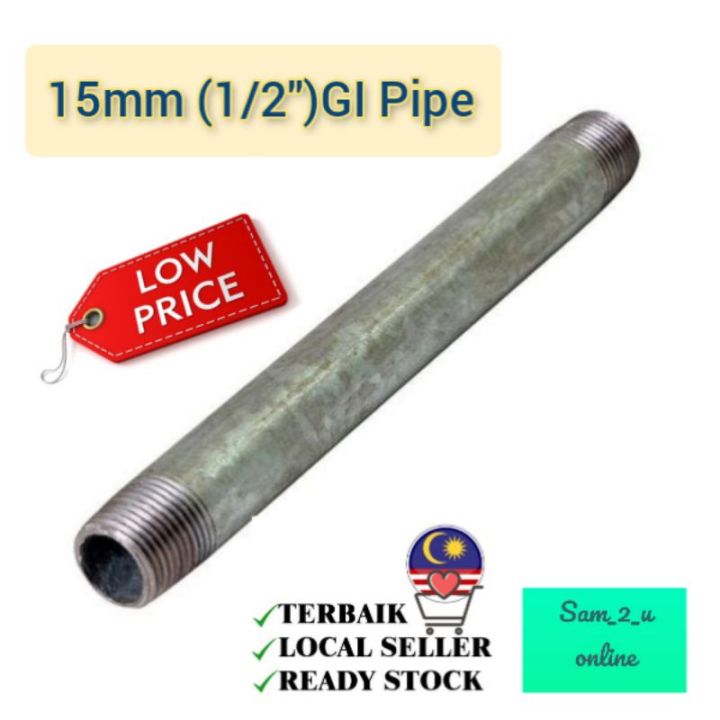 Gi Pipe Threaded Both Side Galvanized Iron Pipe Extension Paip Besi 1 2