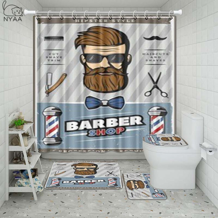vixm-retro-barbershop-bathroom-waterproof-shower-curtain-set-pedestal-rug-lid-carpet-toilet-cover-set-bath-curtain-mat-set