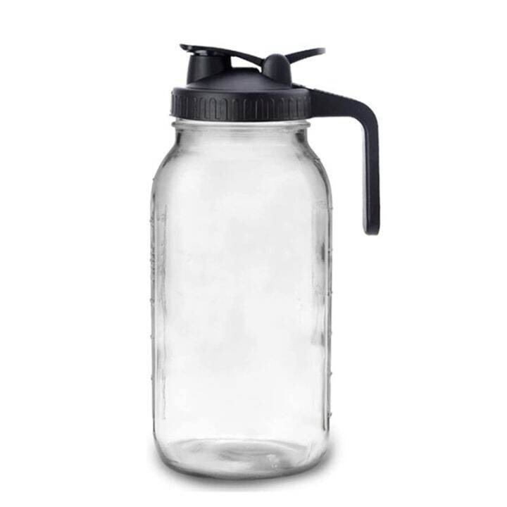 64Oz Glass Pitcher with Lid Wide Mouth Jar Leak-Proof Water Jug, for ...