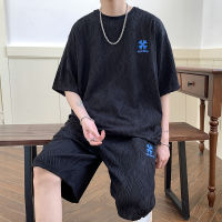 Fast Shipping 2023 Summer Casual Breathable Large Size Embroidered T -Shirt Shorts Sports Set MenS Model