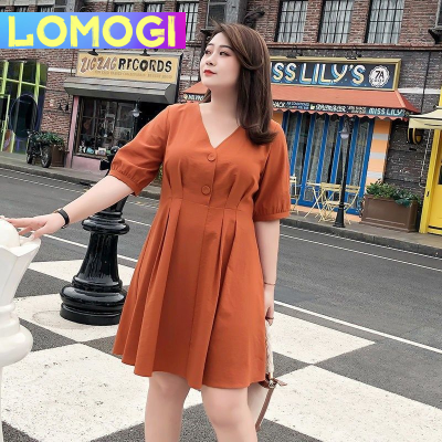 LOMOGI Korean Version of Summer Fashion Large Size Loose V-neck Womens Dresses Pregnancy Covering Belly Slimming Dress Short Sleeve Maternity Dress