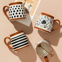 【High-end cups】500มิลลิลิตรวินเทจแก้วกาแฟเซรามิกทนความร้อนด้ามจับถ้วยสำหรับน้ำผลไม้น้ำนมสำนักงานครัวร้านอาหาร Drinkware