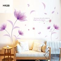 MKEB ดอกไม้สีม่วง ศิลปะ กันน้ำ กาวในตัว DIY ห้องนั่งเล่น การตกแต่งบ้าน ตกแต่งพื้นหลัง สติ๊กเกอร์ติดผนัง สติ๊กเกอร์ติดผนัง