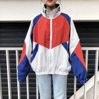 Jackets Women Patchwork Color Loose Zippered Stand Collar Tracksuit Windbreaker Coats Hip Hop Female Streetwear Outwear