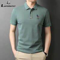 Lansboter เสื้อเชิ้ตผู้ชายปักเสื้อยืดออฟฟิศธุรกิจแขนสั้นเสื้อโปโล