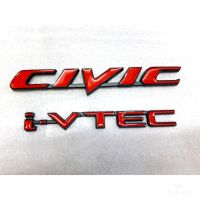 โลโก้ civic ivtec เหล็กสีแดงขอบดำ 2 ชิ้น