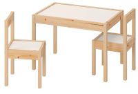 LÄTT Childrens table with 2 chairs, white/pine (เล็ทท์ โต๊ะเด็ก+เก้าอี้ 2 ตัว, ขาว/ไม้สน)