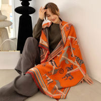 Luxury Horse Print Scarf Women Cashmere Winter Warm Scarves nd Pashmina Shawls Lady Wraps Bufanda Thick Bandana