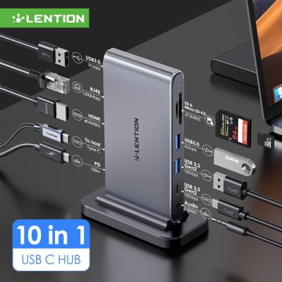 LENTION USB C แท่นวางมือถือ10อะแดปเตอร์ Gbps USB USB C &amp; USB พอร์ต4K 60Hz HDMI 100W PD Ethernet การ์ดรีดเดอร์ USB USB 3.0 AUX USB USB C Dock Feona