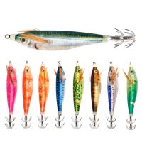 【lz】▥✸  Luminous Fishing Lure Com Olhos 3D Squid Hook Wobblers Jigs Polvo Mar Lula Camarão Madeira Iscas duras 8cm 10g