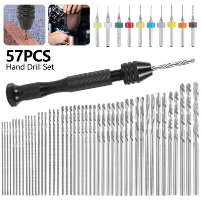 HH-DDPJ57pcs Mini Micro Aluminum Hand Drill Hss Twist Drill Bit Woodworking Drilling Rotary Tools Hand Drill Woodworking