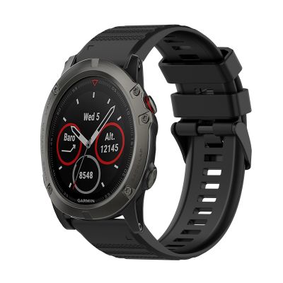 สำหรับ Garmin Fenix 5X Sapphire 26มม. สายนาฬิกาข้อมือซิลิโคนเนื้อแนวนอนพร้อมอุปกรณ์กำจัด (สีดำ)