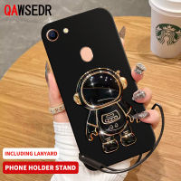 QAWSEDR เคสแท่นวางโทรศัพท์นักบินอวกาศสำหรับ OPPO A73 A79 A75 F5 F7ซิลิโคนรูปสี่เหลี่ยมหรูหราสำหรับเยาวชนเคสโทรศัพท์กันกระแทกปลอกอ่อนป้องกันกล้องรวมถึงสายคล้อง