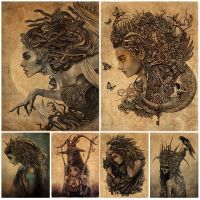 Medusa And Shaman Witches Retro Wall Art Canvas Painting Evil Devil Witchcraft Art Poster And Prints Home Decor Wicca Art Prints Wall Décor