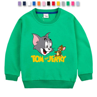 Toms Jerrys เสื้อสเวตเตอร์แขนยาวสำหรับเด็กเสื้อคอตตอนฤดูใบไม้ร่วงเสื้อแขนยาวคอกลมเด็กหญิงเด็กชาย13สี/1-10ปี0000น่ารักพิมพ์ลายการ์ตูน Baju Anak