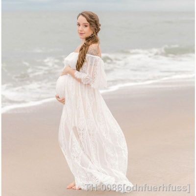 ■❀ Vestido de maternidade Vestidos renda Gola Gravidez Casual Longo Boho Verão 2023