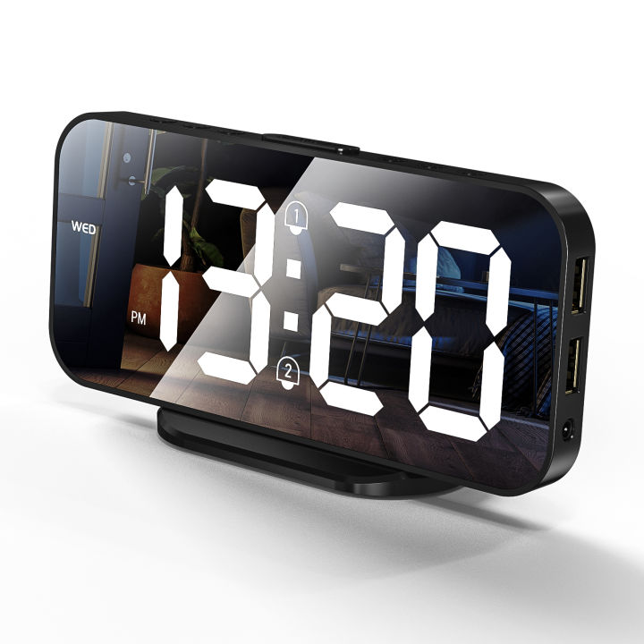 deeyaple-led-กระจกนาฬิกาตั้งโต๊ะนาฬิกาปลุกดิจิตอลเลื่อนแสดงเวลาไฟกลางคืนสก์ท็อปแบบ-dual-usb-ชาร์จพอร์ตสำหรับศัพท์มือถือ
