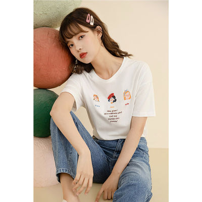 INMAN Funny Pretty Girl Cute Kawaii T-Shirt Black Sweet Style Beaded Three Cute Lady Pattern With Letter Embroidery Cotton Tops