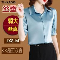 Silk shirts female short-sleeved summer new fashion mulberry silk blouse thin western style joker professional