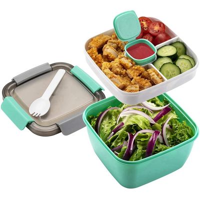 1500Ml Salad Bowls Salad Dressings Container with 3 Compartments for Salad Toppings