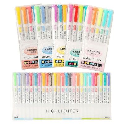 15/25 Colors Cute Double Head Highlighter Pen Art Marker Japanese Sofe Color Fluorescent Pen School Office Stationery