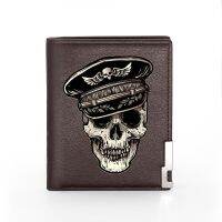 Cool Veteran Sergeant Officer Skull Pu ผู้ชายหนังกระเป๋าสตางค์ Billfold Slim แนวตั้งแนวโน้มที่เก็บบัตรสั้นกระเป๋า