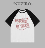 NUZIRO เสื้อยืดแขนสั้นสำหรับผู้หญิง,ผ้าฝ้ายเกาหลีทรงหลวมพิมพ์ลายตัวอักษรที่สร้างสรรค์