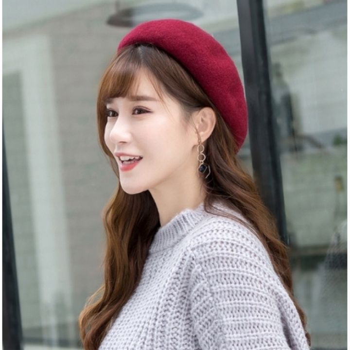 หมวกเบเร่ย์-สีล้วน-cap-hat-หมวกแฟชั่น-หมวกเกาหลี-หมวกหน้าหนาว-พร้อมส่ง