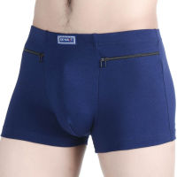 Plus Size Mens Sexy Panties Cotton Zipper Pockets Theftproof Shorts Man Boxer Shorts Underwear Breathable Solid Male Underpants