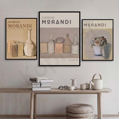 Giorgio Morandi นิทรรศการโปสเตอร์บทคัดย่อบทคัดย่อที่ทันสมัยตกแต่งนุ่มสีธรรมชาติบ้านตกแต่งผนังศิลปะ