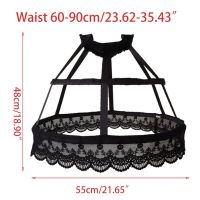 Women Retro Victorian Petticoat 2 Hoops Crinoline Lolita Fishbone Hollow Out Bird Cage Skirt Lace Wedding Bridal Underskirt Slip