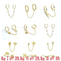 【YP】 Gold Color Plated Hole Chain Hoop Earrings Star Lightning Pendant Huggie Piercing Earring