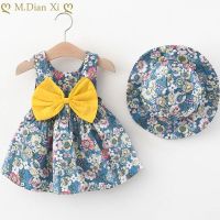 【CW】 2022 Toddler Set Baby Beach Skirt Bow Sleeveless Cotton Newborn   Hat