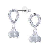 SilverThai 925 sterling Sparkling Crystal with Pearl Dangle Stud Earring Studs เครื่องประดับเงินแท้ต่างหูคริสตัล