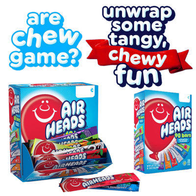 ขนมอเมริกา US Airheads Candy Bars, Variety Bulk Box, Chewy Full Size Fruit Taffy, 90 แท่ง ราคา 1,590.- บาท